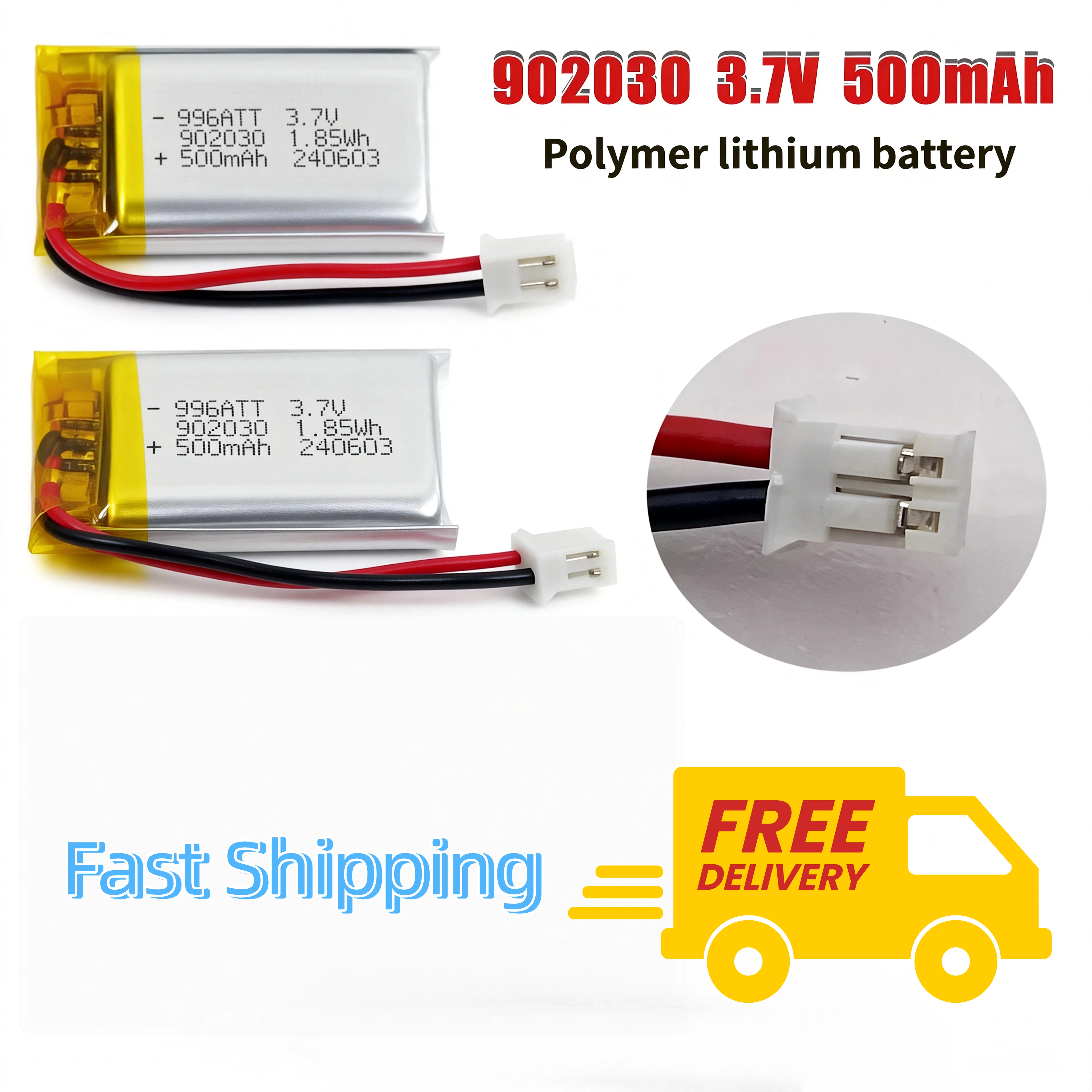 

3.7V 500mAh 902030 Li-Polymer Rechargeable Battery Bulk Pack for Solar Light GPS Tracker Anti-theft Device
