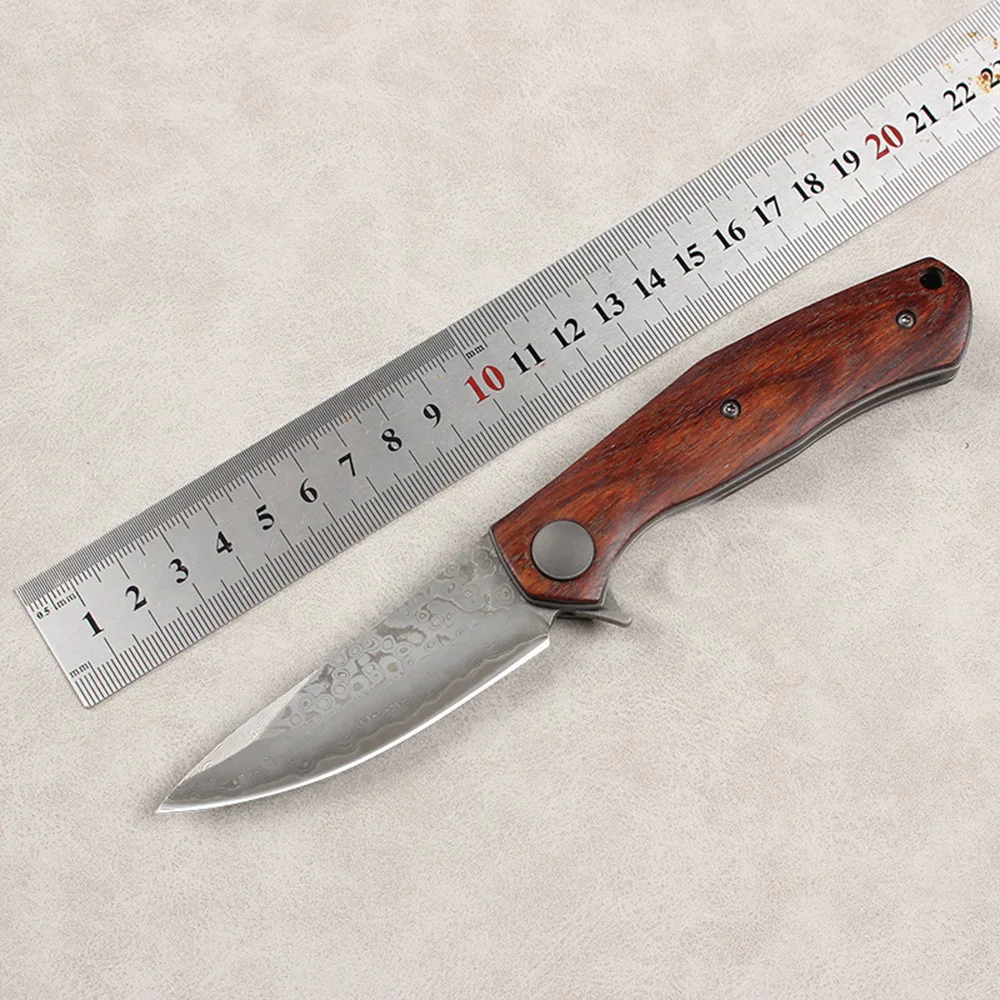 

High hardness VG10 Damascus Steel folding knife outdoor portable camping picnic knives acid wood handle