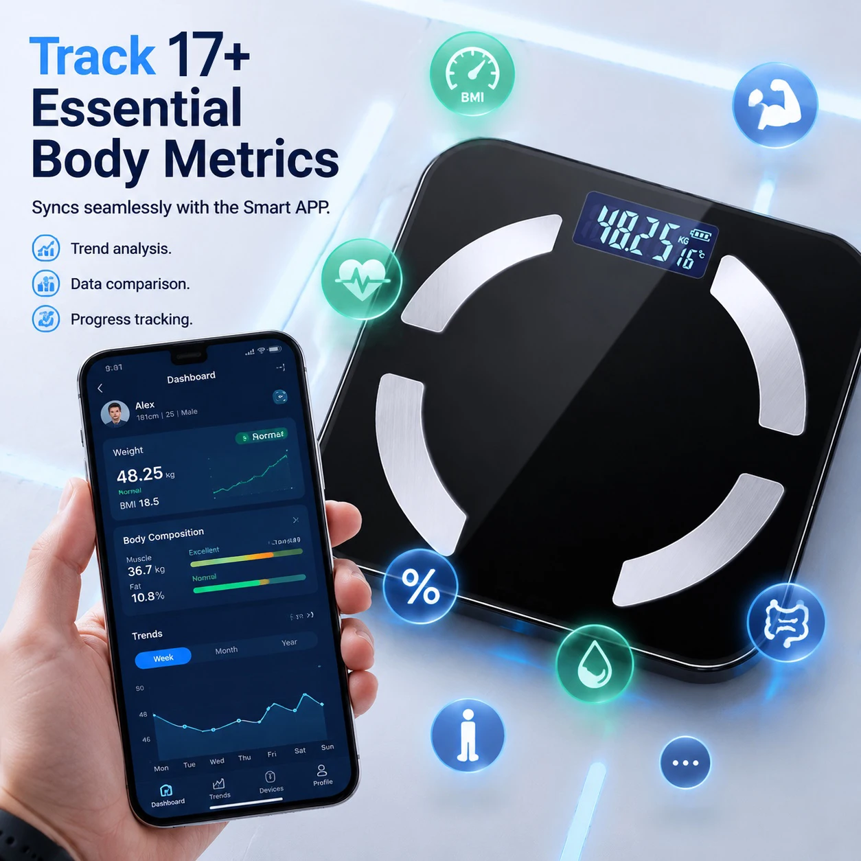 Body Fat Scale Smart - Bilancia digitale intelligente Bluetooth per la