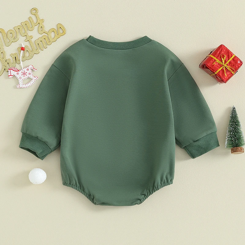 Baby Kids Christmas Romper Cute Tree/Star Letter Print Long Sleeve Sweatshirt Bodysuit Newborn Winter Cute Xmas Playsuit