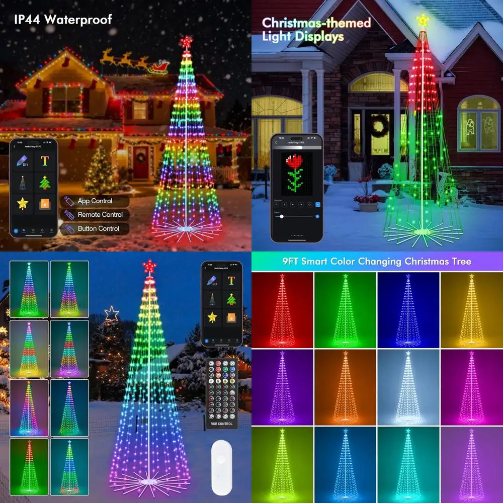 

Розумная рождественская елка со светодиодной подсветкой RGB, высота 9 футов, с приложением и дистанционным управлением, многоцветная подсветка, синхронизация музыки, идеально подходит для праздника