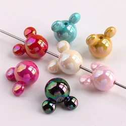 20pcs/Bag 16mm Cartoon Perforated AB Colorful Vertical Hole Mouse Head Acrylic Beads Bracelet Accessories DIY Handmade