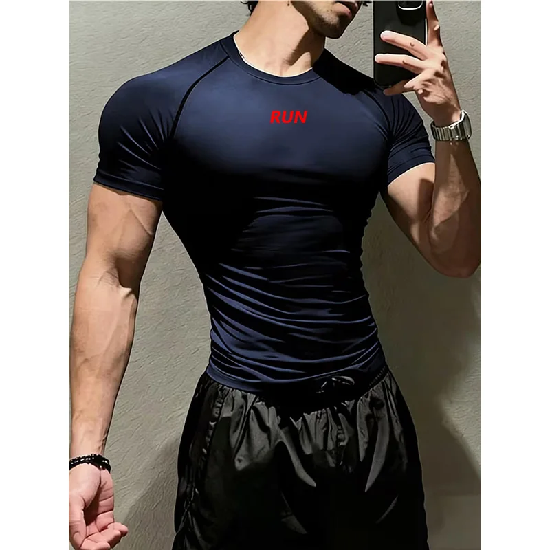 Men's compression running fitness tight short sleeved T-shirt training jogging shirt gym exercise quick drying top