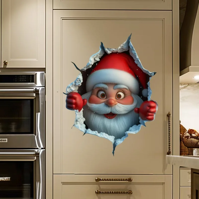 Santa Claus Break-Through Wall Decal, Vinyl Christmas Wall Stickers, Removable Holiday Decor for Home and Living Spaces
