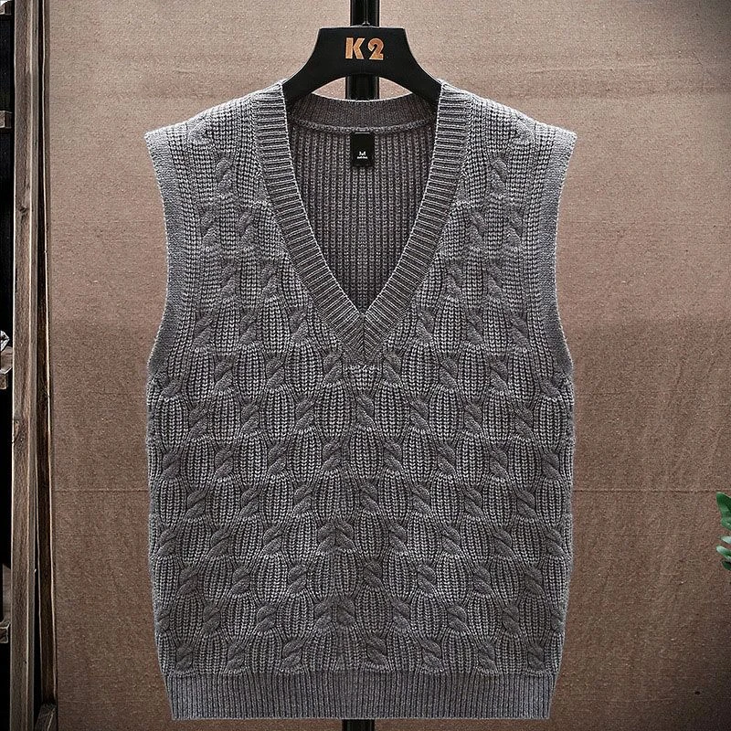 

Middle Age Men Thicken V-Neck Sweater Vest Autumn Winter Sleeveless Casual Waistcoat Warm Knitted Multicolor Loose Pullover Tops