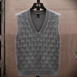Männer mittleren Alters Verdicken V-ausschnitt Pullover Weste Herbst Winter Ärmellose Casual Weste Warme Gestrickte Mehrfarbige Lose Pullover Tops