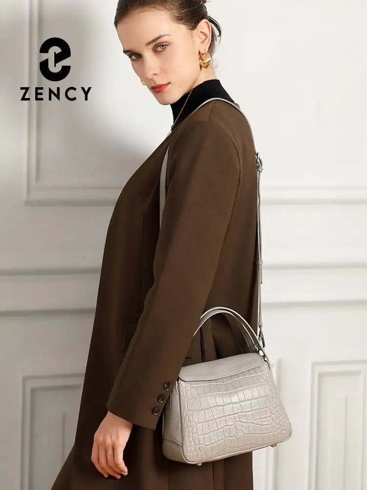 Zency Cowhide Leather Shoulder Bag for Women Crossbody Large Capacity Designer Flap Handbag Satchels Ladies Sac Top Handle Bags