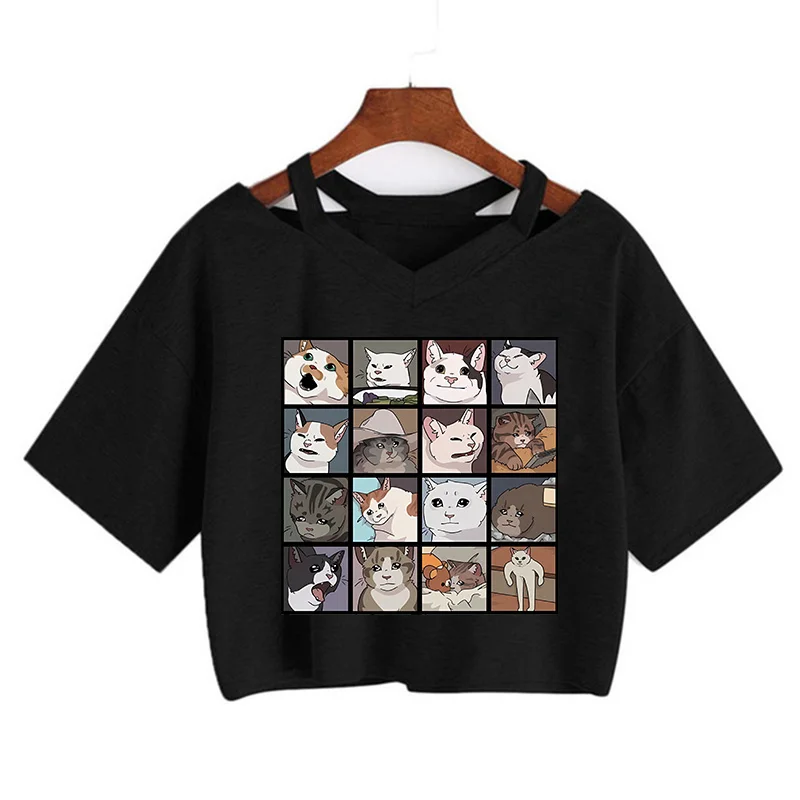 

Harajuku Crop Top Funny Cute Cat T Shirt Women Shirt Cropped Graphic Ulzzang T-shirt 90s Tshirt Top Tee Female Gothic