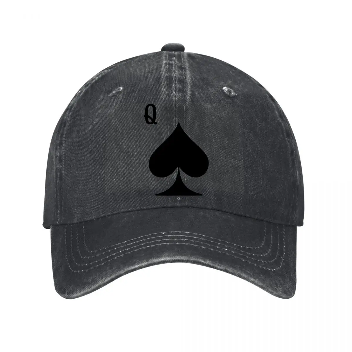 Black Q Queen Spade Playing Card Symbol Graphic Washed Baseball Cap Outdoor Hat
