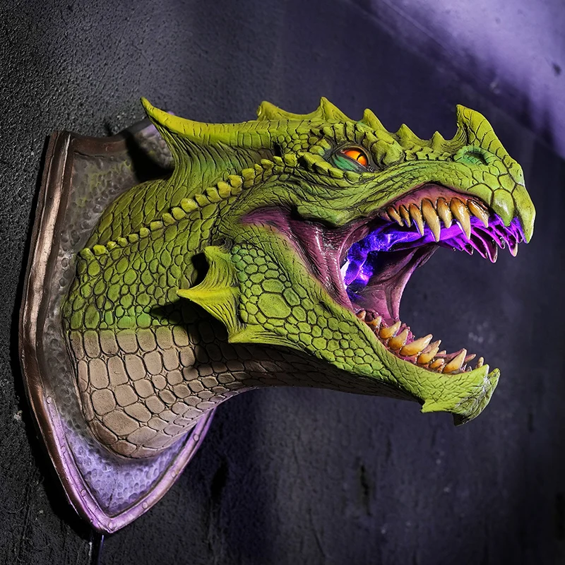 Wall Mounted Dinosaur Head Ornament Resin Statue Halloween Cosplay Haunted House Props For Home Bar Haunted House Pendant