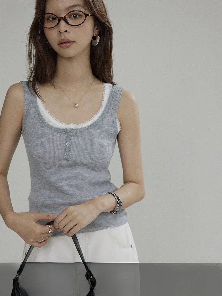 

Женский летний жилет Joli Choose с кружевной отделкой и многослойным дизайном, новый, простой, повседневный, для работы, из полиэстера с добавлением волокон