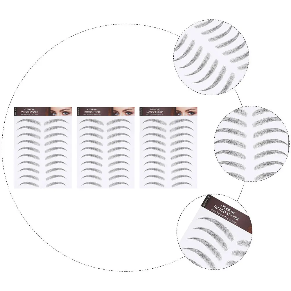 

3 Sheets Waterproof Eyebrow Stickers Instant Natural Look Transfer Decal for Light Hairs Fast Application No Harm Skin Brow