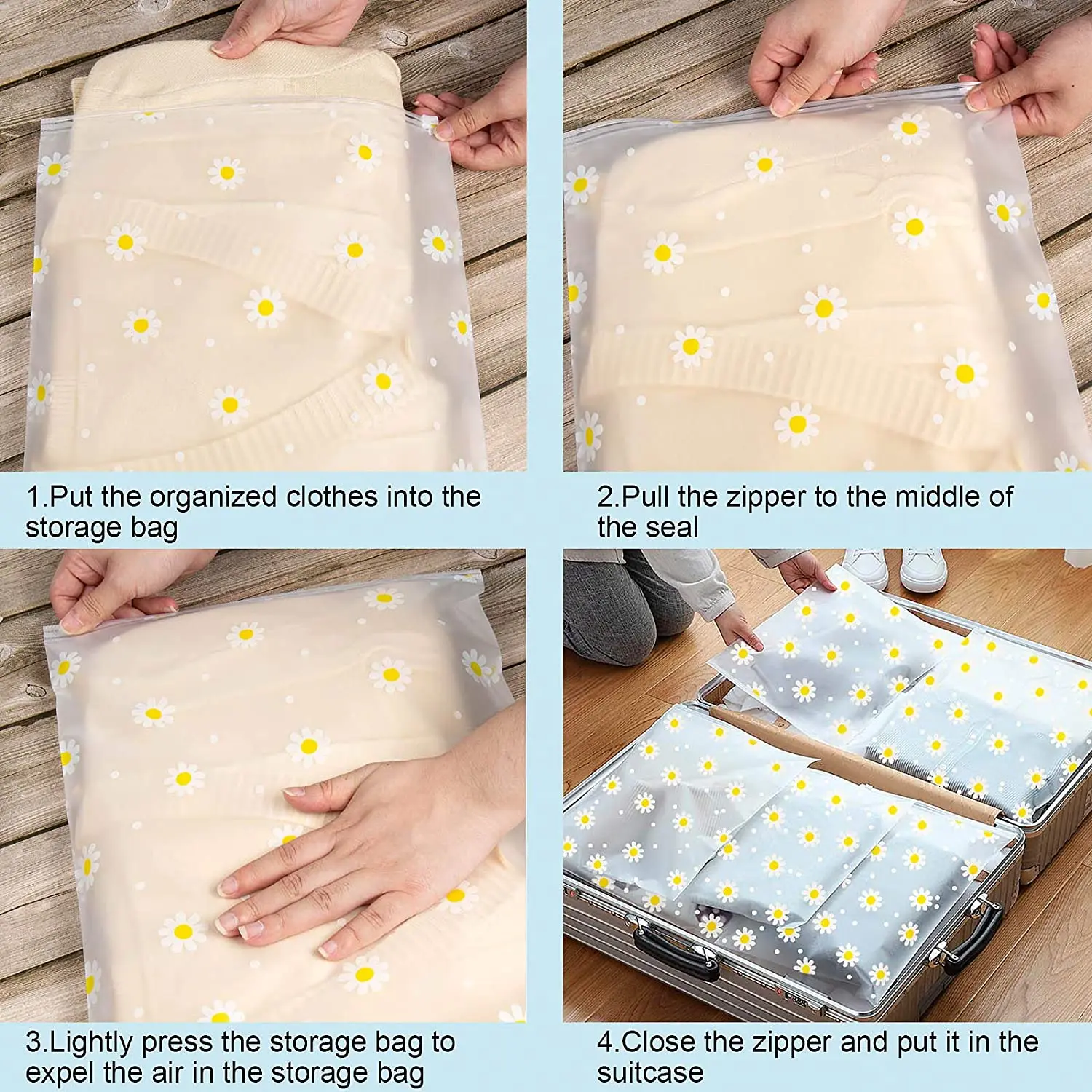 5PCS Creative Portable Outing Travel Storage Bag Daisy Frosted Bag Packaging Bag Clothing Sorting Bag Travel Organizer For Shoes