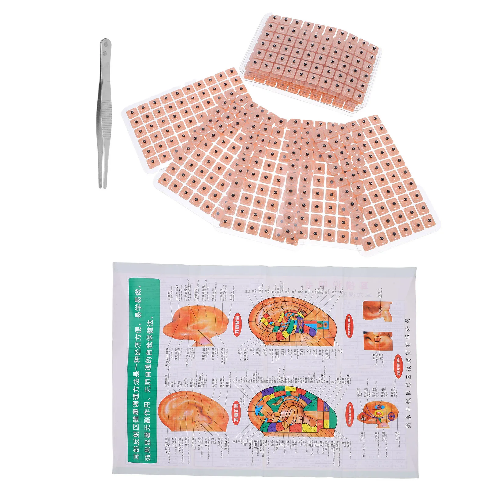 

1 Set Ear Acupressure Patch Kit Auricular Point Chart Tweezers Included Acupoint Stimulation For Stress Relief Sleep Improvement