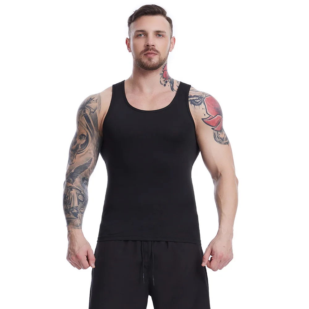 Vêtements de sport pour hommes, Économie en fibre, haut court, fitness, course à pied, entraînement, jogging, blanc, noir