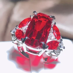 Fashion Female Jewelry Ring Have 925 Stamp AAA Big Red CZ Stone Wedding Engagement Rings for Women Party Jewelry Gift