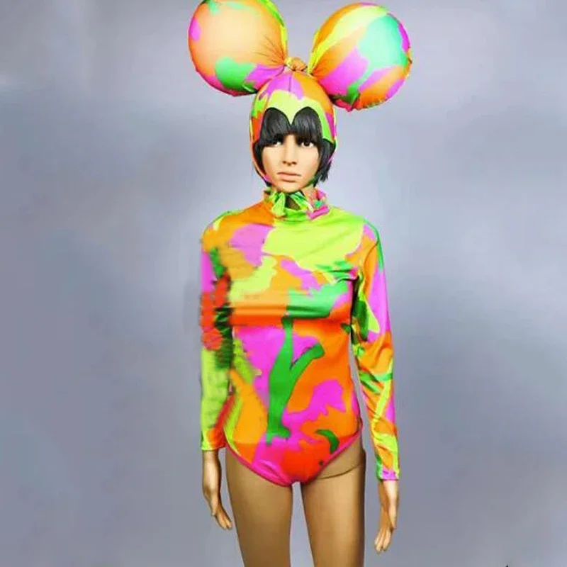 3 Styles Big Headwear Cosplay Bodysuit Women Party Gogo Dancer Costumes Bar Nightclub Ds Dj Stage Show Rave Outfit XS6944