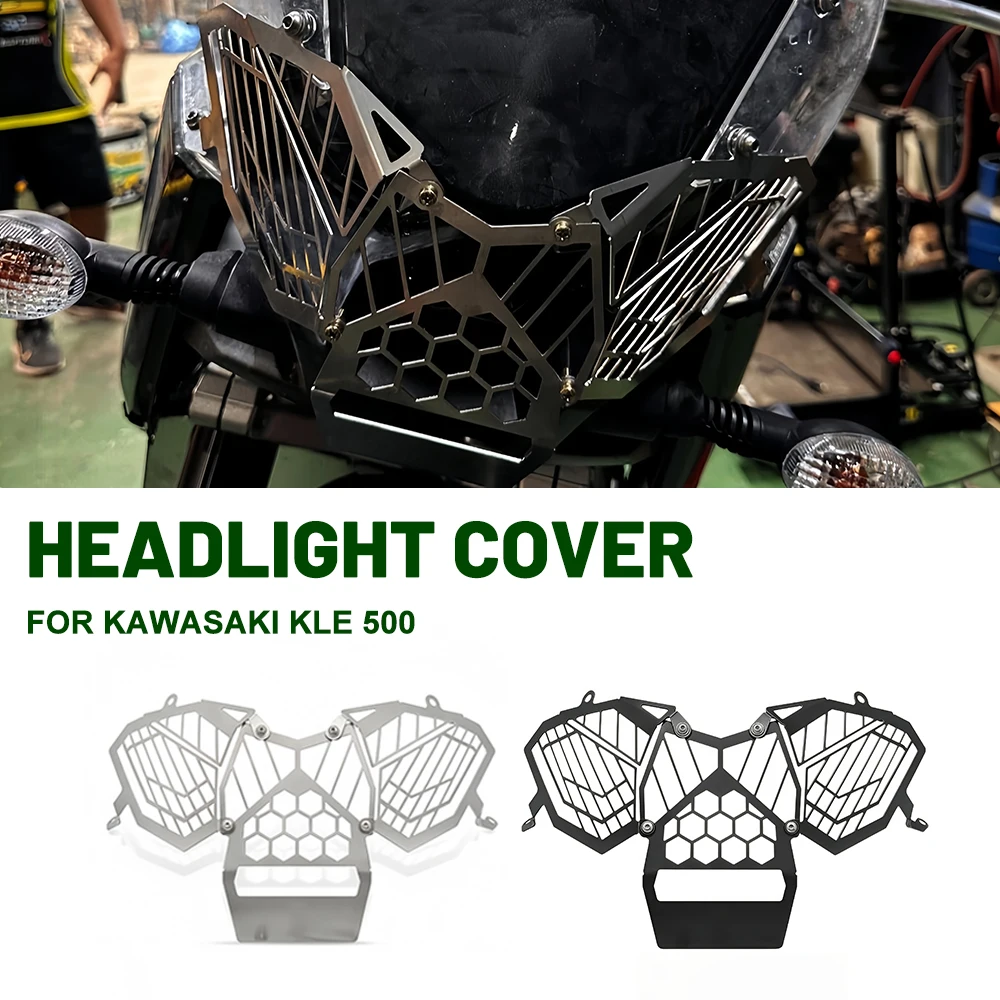 Motorcycle Front Headlight Head Light Lamp Net Protection Grille Guard Cover Mesh Lampshad For Kawasaki KLE 500 SE ABS 2026
