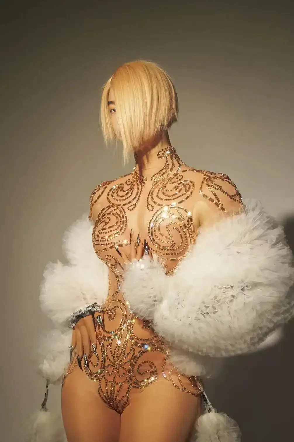 Kobiety świecący gorący proces wiercenia Stretch siatka z kryształkami wydajność body gwiazdy urodziny królowa kostiumy 2025 nowy rok