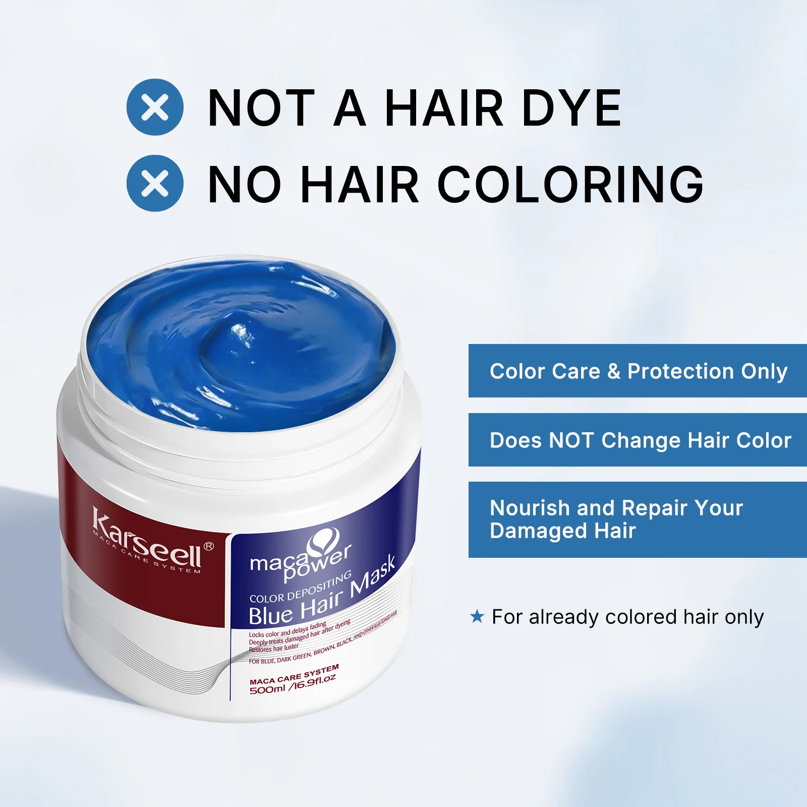 Karseell Blue Hair Color Depositing Mask, Deep Conditioner Treatment Intensely Hydrating, Refreshes Color & Tone 500mL