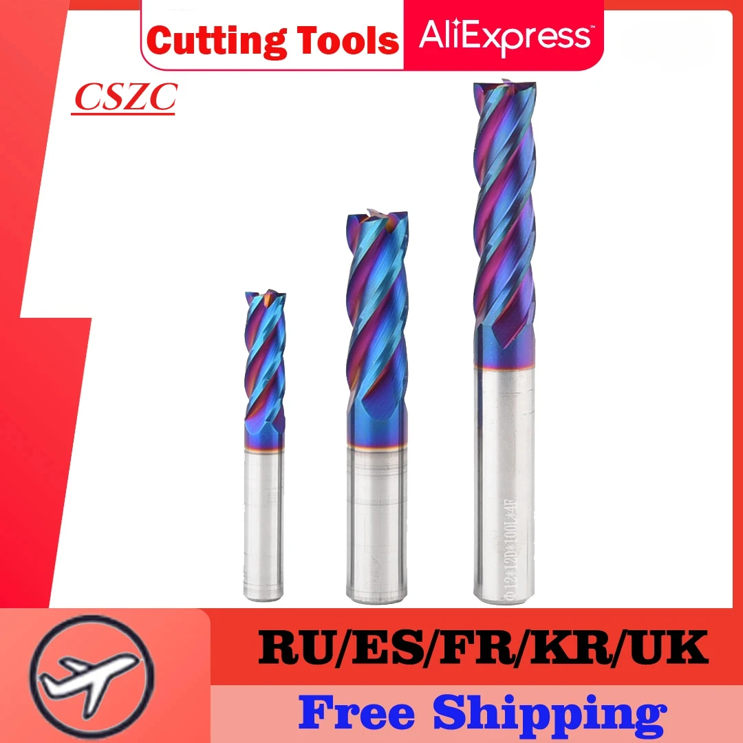 HRC65 End Mills CNC Cutting Tools Carbide Flat End Mill Tungsten Cutter  4 Flute Metal Steel Machining  Tool Bit 4 Shank