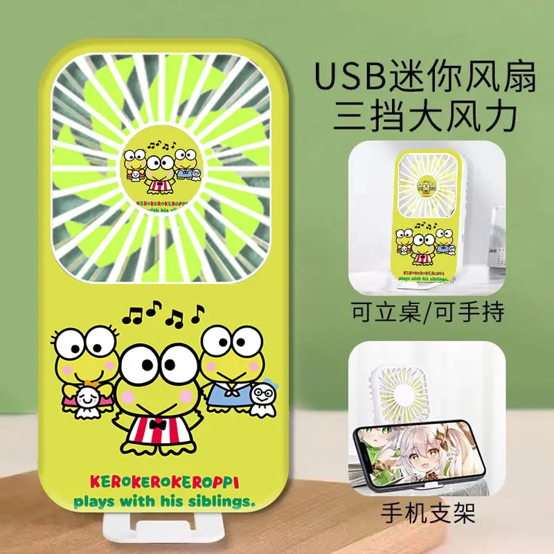 Kawaii Sanrio Keroppi Handheld Small Fan Usb Charging Portable Mini Ins Style Desktop Electric Fan Travel Girl Festival Gift