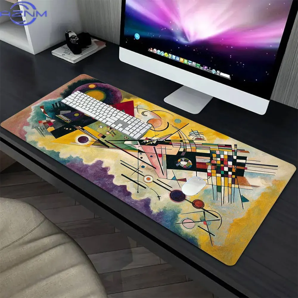 1pc Wassily Kandinsky Inspired Mouse Pad - Large, Non-slip Table Mat, , Yellow,  and Purple, Abstract Art Design - Perfect for O