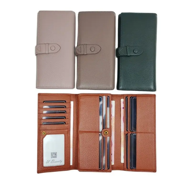 Nieuwe Mode Casual Koeienhuid Tri-Fold Lange Portemonnee Clutch Voor Vrouwen Zacht Lederen Tas Dames Organizer Etui Portemonnee