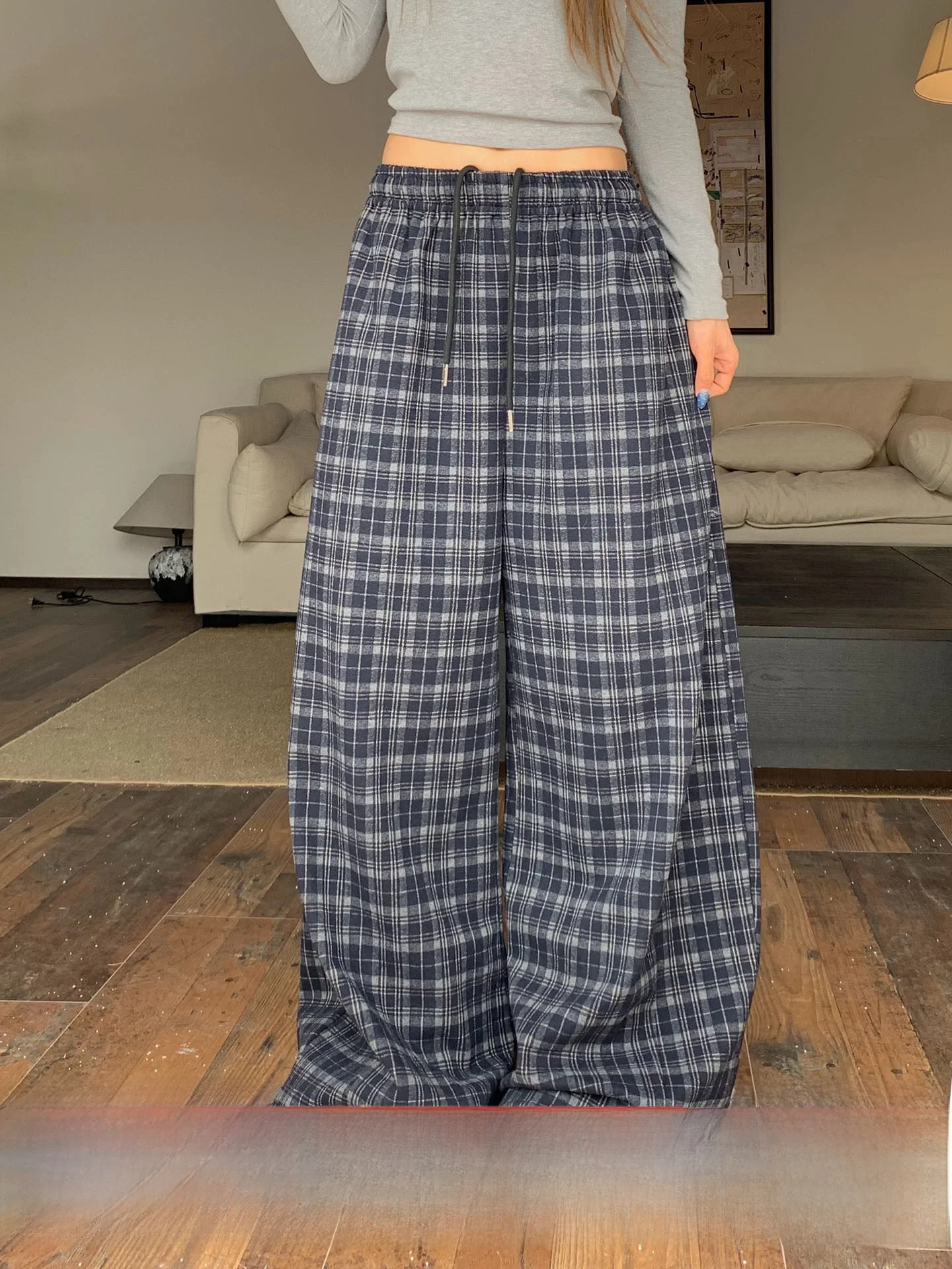 

Limited Time Price Cheered Woolen Casual Pants Women Winter Wide Leg Versatile Dstring Elastic Waist Pants Commute Sle