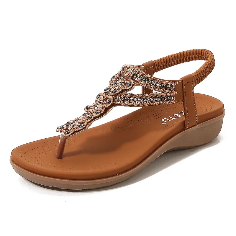 2025 Summer Shoes Women Sandals Flip Flops Flat Ladies Sandals Bohemian Style Brand Holiday Shoes Plus Size 42 D346