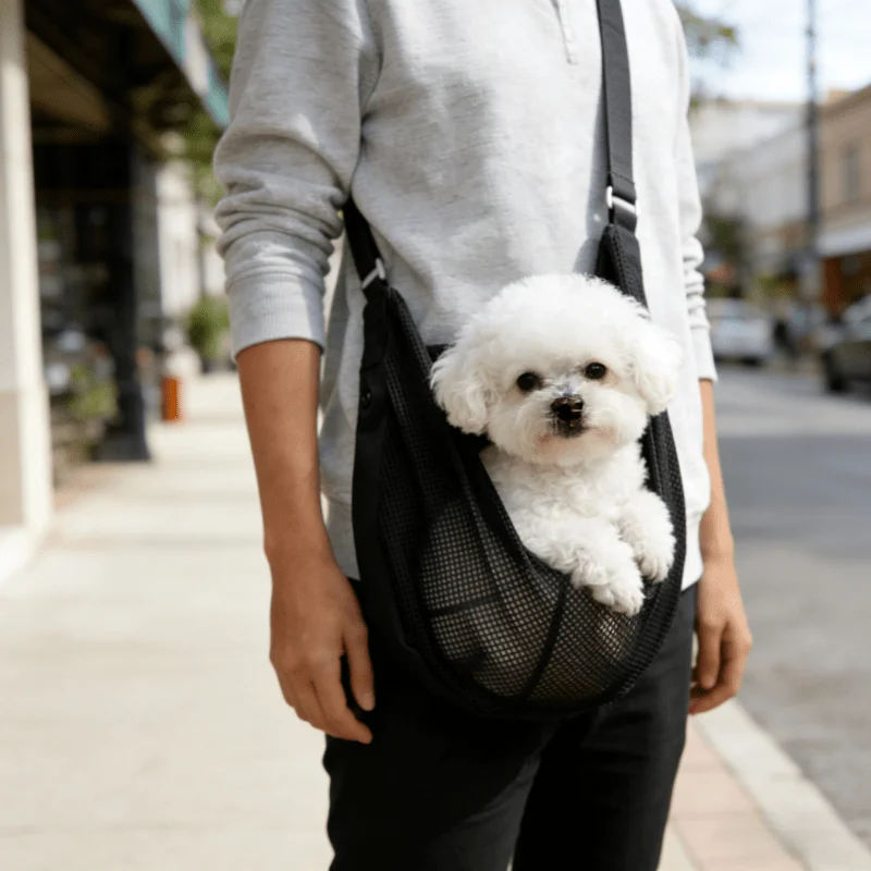 Lightweight Breathable Mesh Dog Carrier for Small-Medium Pets, Zippered Crossbody Bag for Vet Visits, Shopping & Outdoor Travel view 3