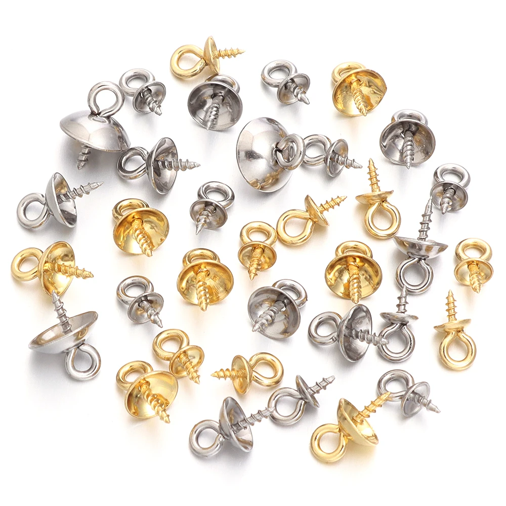 20pcs Stainless Steel Screw Eye Pins Bail Top Drilled Beads Metal End Caps Pendant For DIY Jewelry Making Necklace Accessories view 3