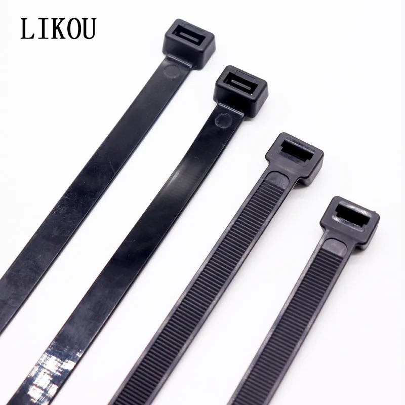 LIKOU self-locking Nylon cable ties 100pcs 8x150mm/200mm/250mm/300mm/350mm/400mm/Plastic cable zip ties straps Black