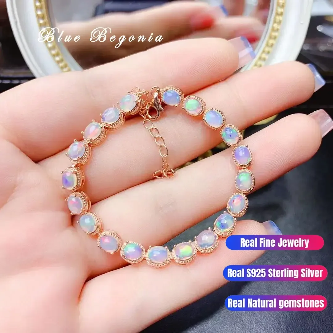 Natural Real Opal Bracelet 925 Sterling Silver 20pcs 4*5mm Gemstone Bracelets for Women Engagement Wedding Jewelry Gifts