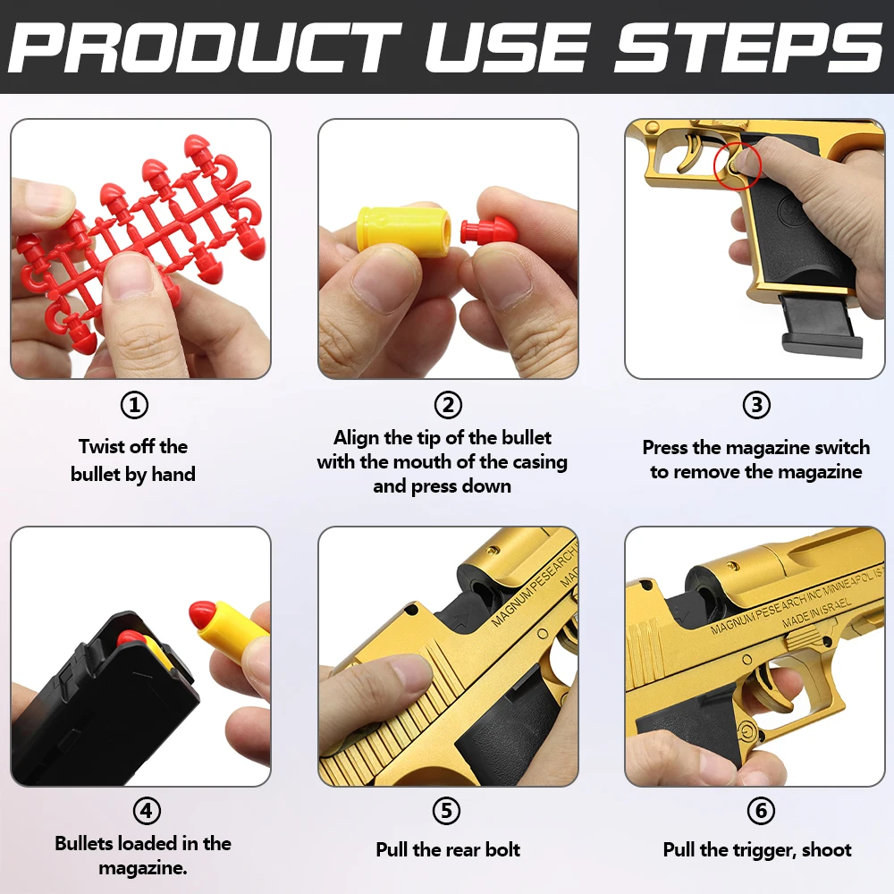 

A5 Continuous Shot Mechanical Auto Desert Eagle Airsoft Toy Gun Ejecting Shells Soft Bullets Kids Outdoor Target Game