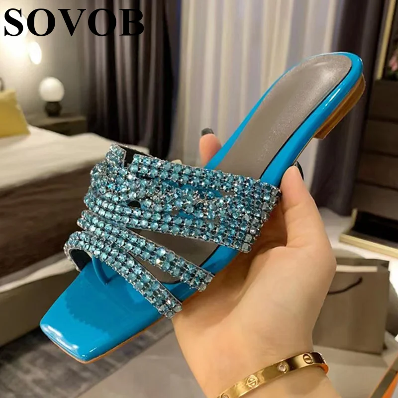 New Summer Open Toe Flat Flip Flops Shoes Women's Fashion Flicker Crystal Simple Sandals Outdoor Leisure Vacation Beach Shoes