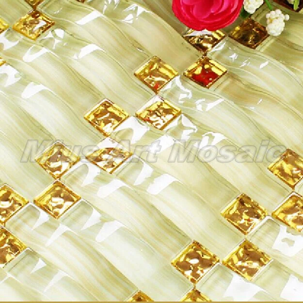 

Glossy Gold & yellow color mix arch crystal glass mosaic tilies shower room