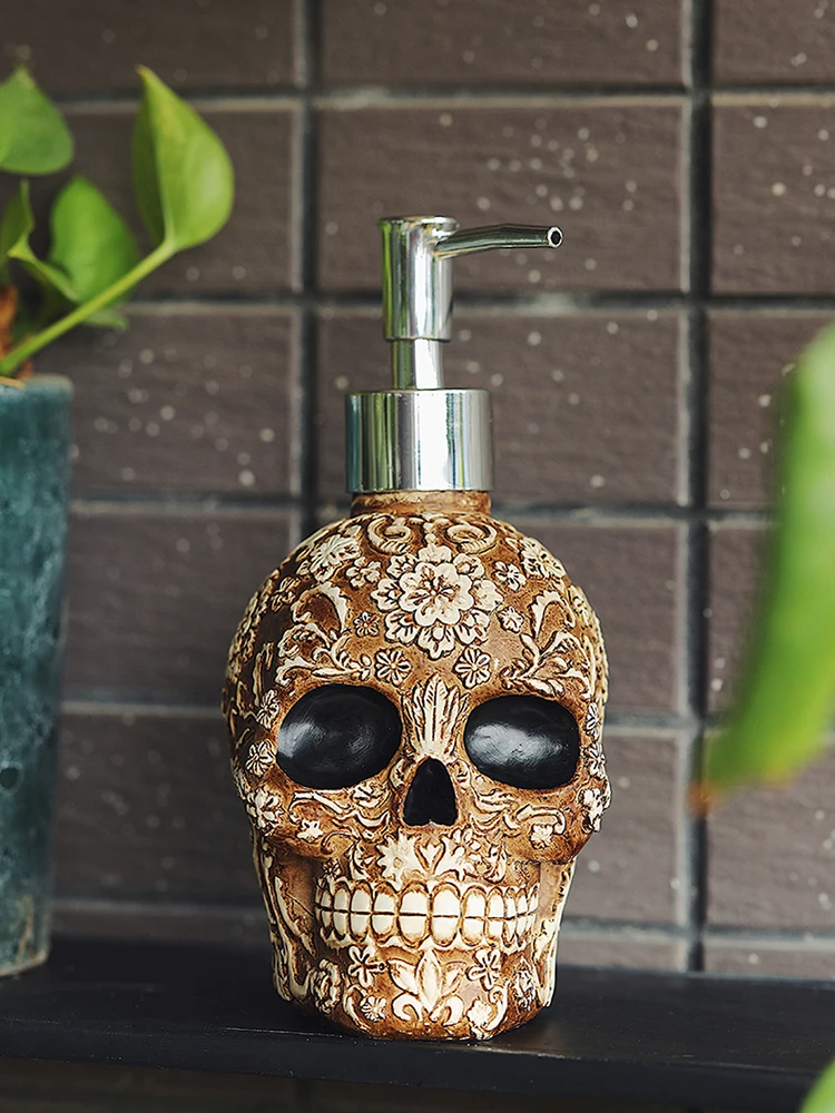 Skull ขวดสบู่ Vintage Empty Hand Sanitizer ขวดปั๊มของขวัญโลชั่นแชมพูผู้ถือฮาโลวีน Prop