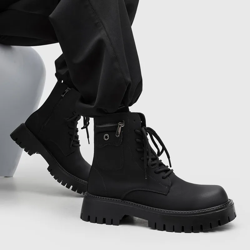 Trend Men Boots Sneakers Outdoor Fashion High Top Wholesale Punk Shoes for Men Casual Leather Street Style Ankle Boots Men