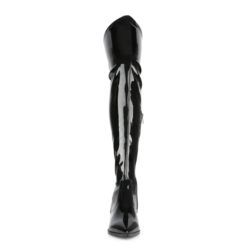 2025 New Cow Patent Leather Women Boots Black Over The Knee Boots Sexy Female Autumn Winter Lady Thigh High Boots 34-45