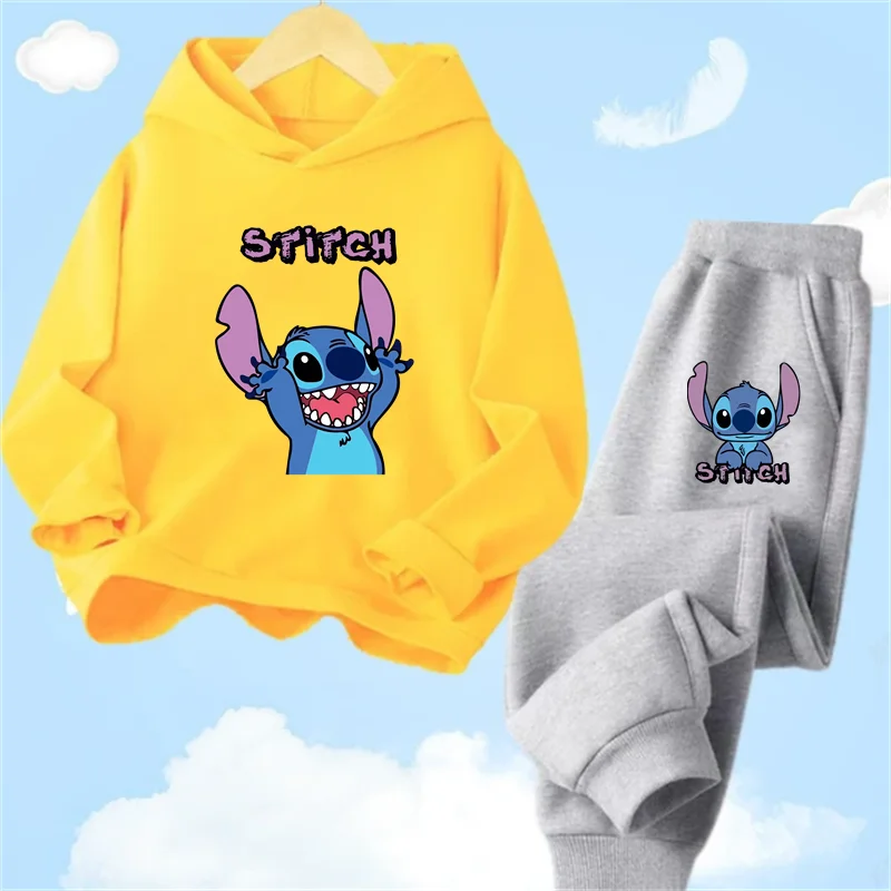 Com capuz e calças Stitch para crianças, capuz casual para meninos e meninas, presente de aniversário, moda, novo, 3-14, 2022