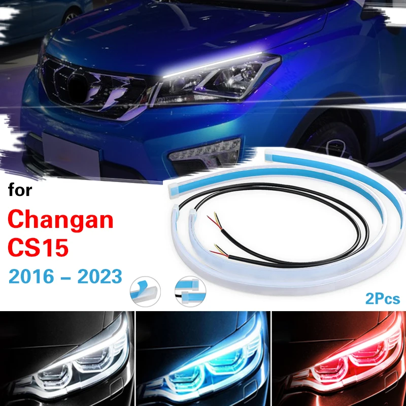 

12V LED DRL For Changan CS15 2016-2023 Car Daytime Running Light Flexible Strip Auto Headlights Turn Signal Brake Flow Lights