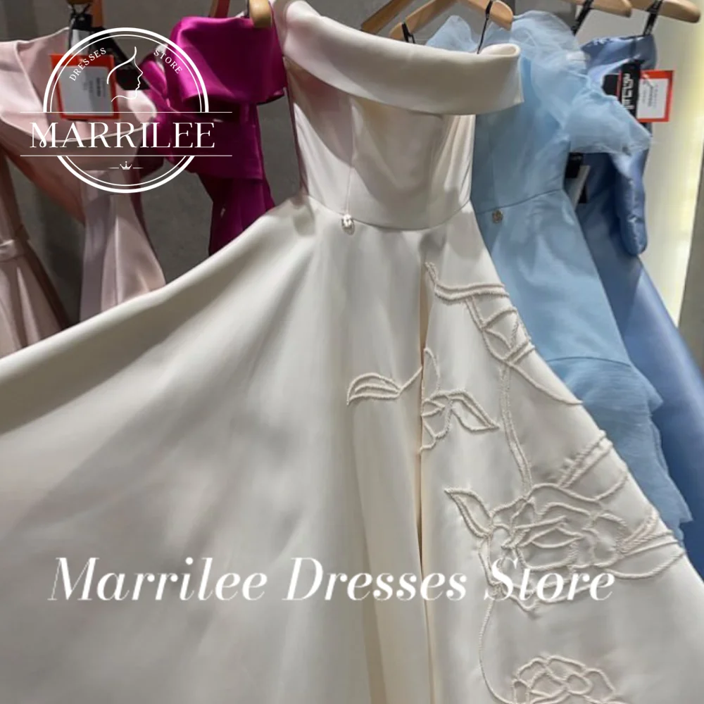 Marrilee-vestidos de mujer personalizados, sin mangas, Color sólido, hasta el tobillo, sin tirantes, corte en A, cola de barrido de satén, para ocasiones especiales