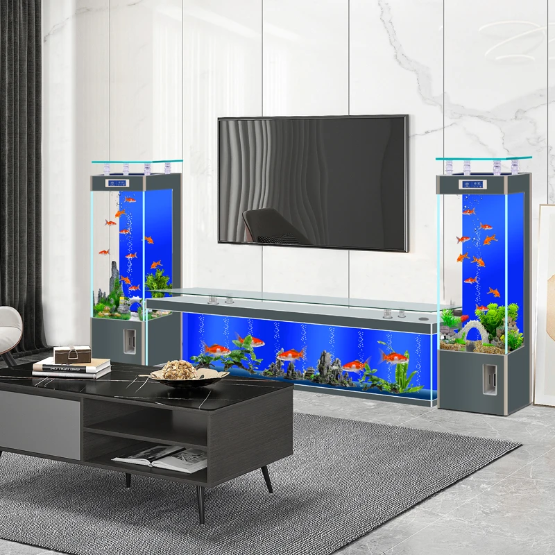 

Glass TV Cabinet Fish Globe Living Room Large Floor Wall Lazy People Free of Change Aquarium 1