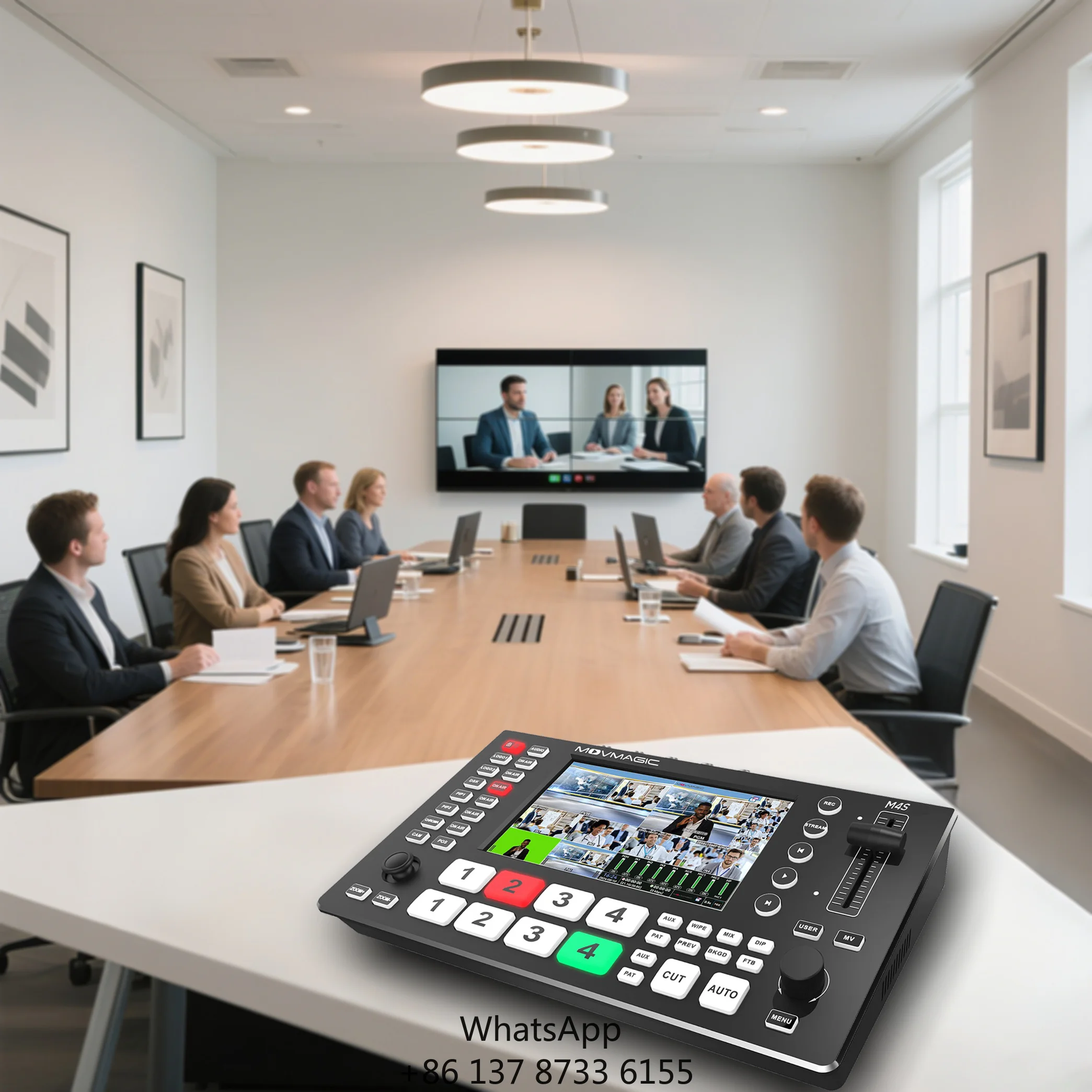 Movmagic 5-ch Pro Video Switcher Smooth Horizontal-Vertical Screen Conversion For 4-Input For Video Conferences Live Streaming