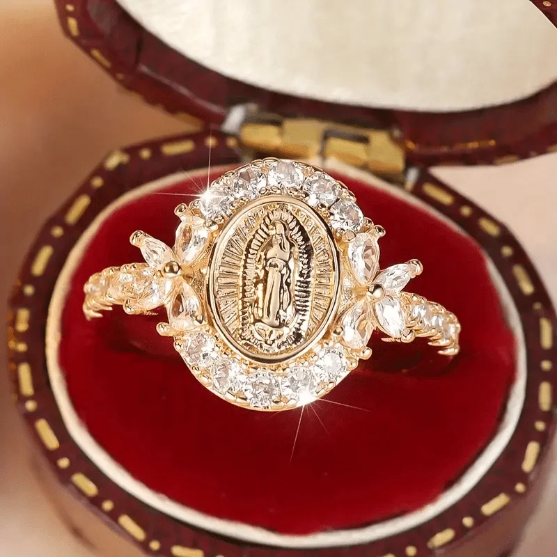 خاتم مريم العذراء الأنيق باللون الذهبي مع زركونيا صناعية - مثالي للملابس غير الرسمية والمناسبات الخاصة #2