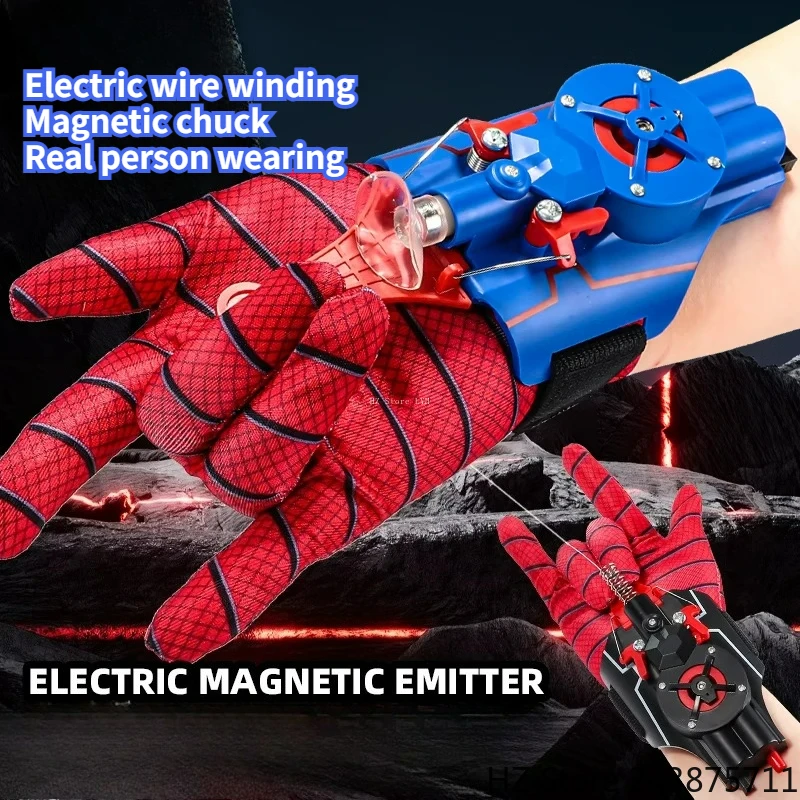 Penembak Jaring Laba-laba dengan Peluncur Jaring Pahlawan Super Otomatis Ringan Mainan Permainan Peran USB Isi Ulang Hadiah Ulang Tahun Penembak Spiderman