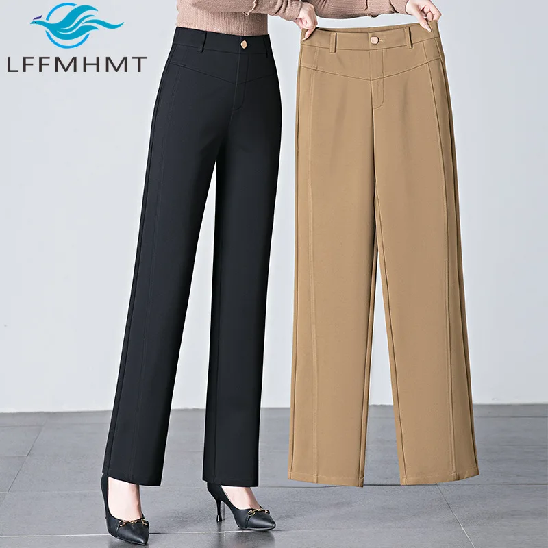 

Mid-age Solid Color Stretchy Casual Pants Women Spring Fall Fashion Solid Color Simple Basic Straight Female Cozy Khaki Trouser