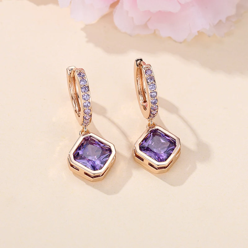 Fashion Drop Earring For Women Purple Cubic Zircon Female Earrings New Trendy Lady\'s Ear Accessories Wedding Party Jewelry Gift