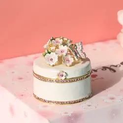 Alloy Cherry Blossom Decorative Box Round Ring Box Enamel Craft Cherry Blossom Jewelry Box Birthday Gift Fashion Small Ornaments